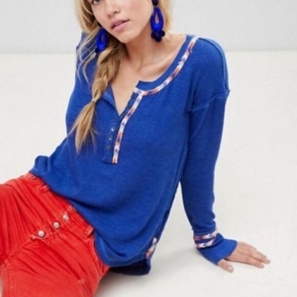 NWT Free People Blue Thermal Top - Picture 1 of 3